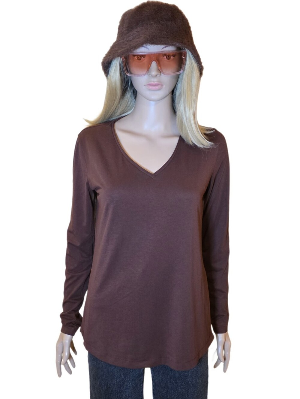KÜHL Brown Long Sleeve V-Neck T-Shirt Top Size Small
